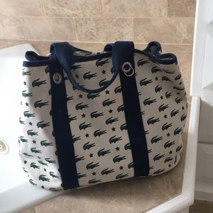 Lacoste crocodile canvas beach tote bag